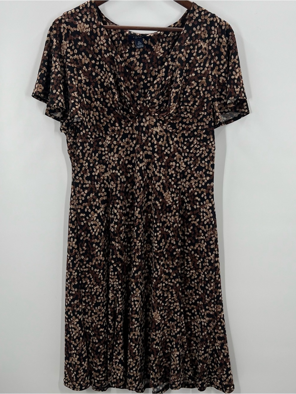 340 Chaps Black Dress with Beige Dot Print
